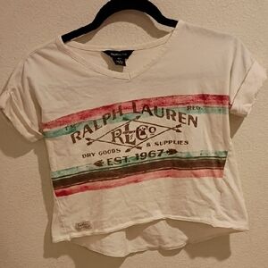 Ralph Lauren White Tee with Colorful Stripes